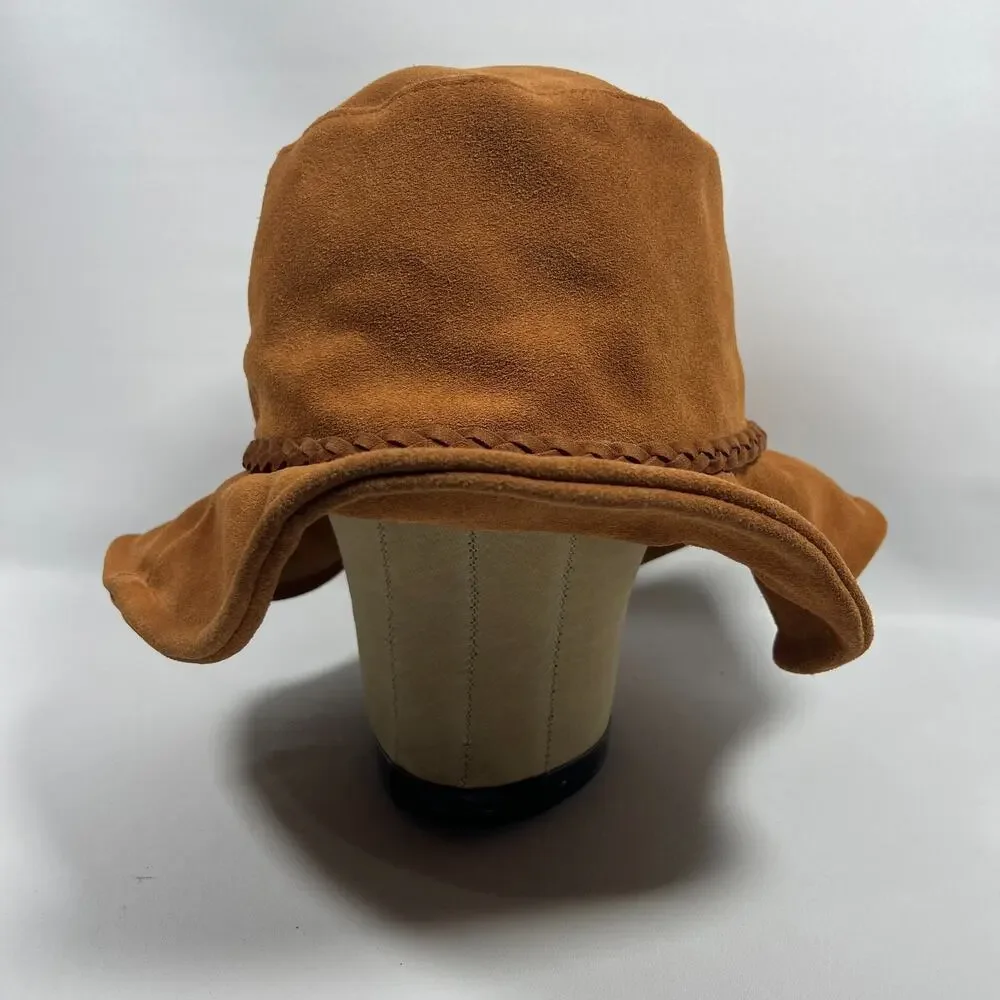 FREE PEOPLE Hat OS Tennessee Suede Leather Floppy Bucket Cap Braided Band Brown
